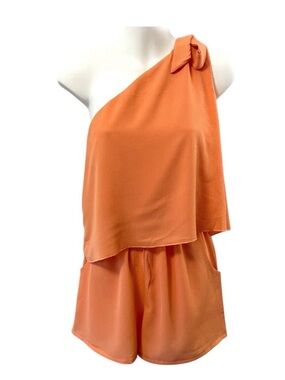 Pink Lily Tangerine/Peach Tiered One-Shoulder Romper (XS)